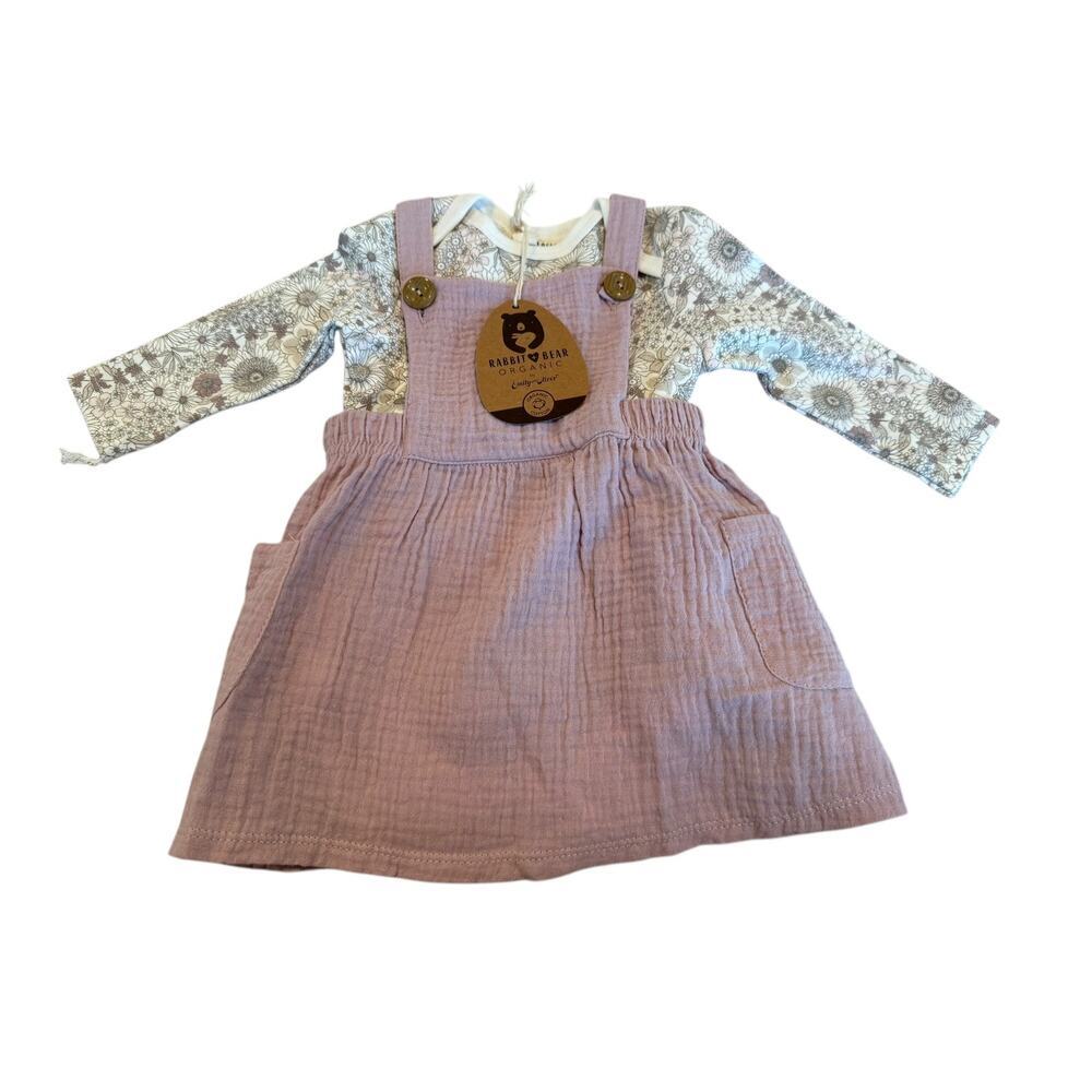Rabbit Bear Baby Long Sleeve Floral Bodysuit With Gauze Jumper Set Size 6-9M